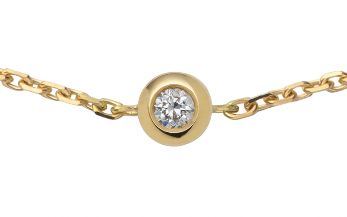 Chain Bracelet For Women with 0.05ct Round Diamond in Yellow Gold Bezel Setting - Redline - 0++