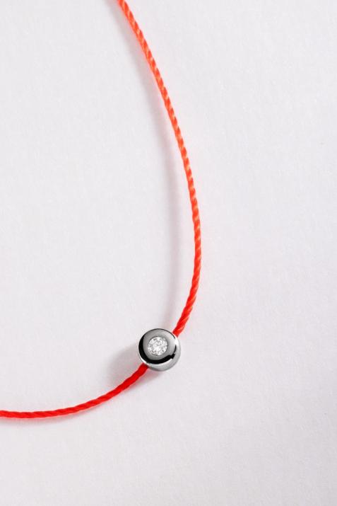 String Bracelet For Women with 0.02ct Round Diamond in Black Gold Bezel Setting - Redline - 0++