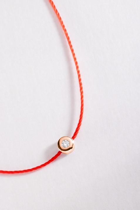 String Bracelet For Children with 0.02ct Round Diamond in Rose Gold Bezel Setting - Redline - 0++