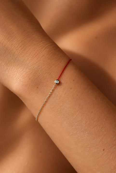 String-Chain Bracelet For Women with 0.02ct Round Diamond in White Gold Bezel Setting - Redline - 0++