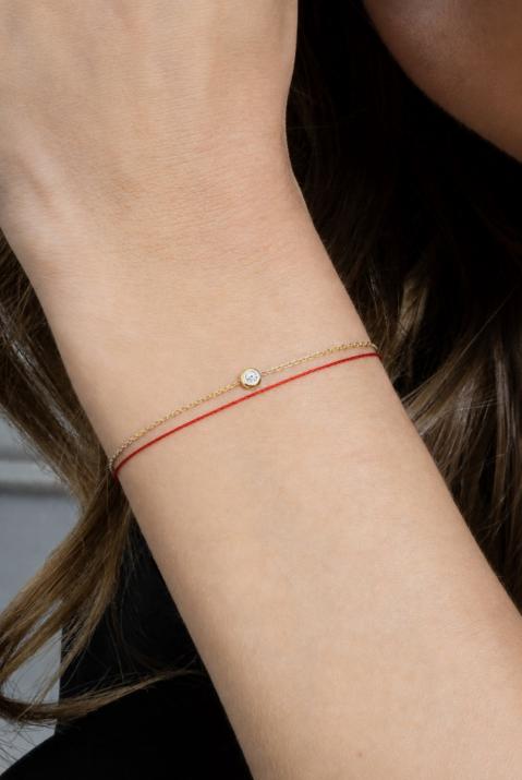 String Bracelet For Women with 0.05ct Round Diamond in Yellow Gold Bezel Setting - Redline - 0++