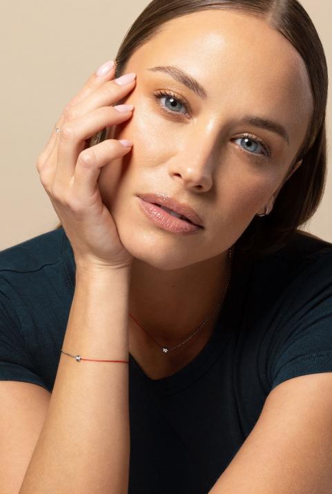 String-Chain Bracelet For Women with 0.05ct Diamond in Black Gold Bezel Setting - Redline - 0++