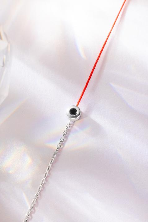 String-Chain Bracelet For Women with 0.05ct Black Diamond in White Gold Bezel Setting - Redline - 0++