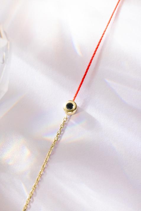 String-Chain Bracelet For Women with 0.05ct Black Diamond in Yellow Gold Bezel Setting - Redline - 0++