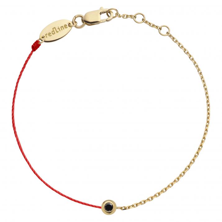 String-Chain Bracelet For Women with 0.05ct Black Diamond in Yellow Gold Bezel Setting - Redline - 0++