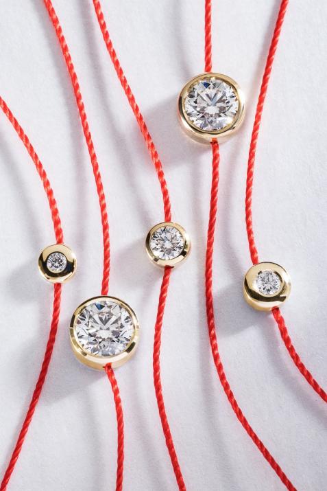 String Bracelet For Women with 0.10ct Round Diamond in Yellow Gold Bezel Setting - Redline - 0++
