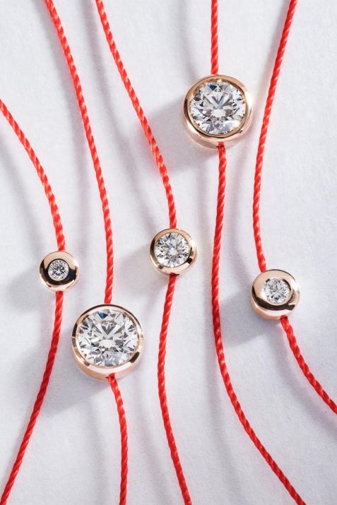 String Bracelet For Women with 0.10ct Round Diamond in Rose Gold Bezel Setting - Redline - 0++