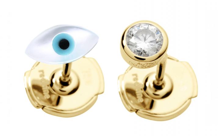Earrings with 0.05ct Round Diamond in Yellow Gold Bezel Setting - Redline - 0++