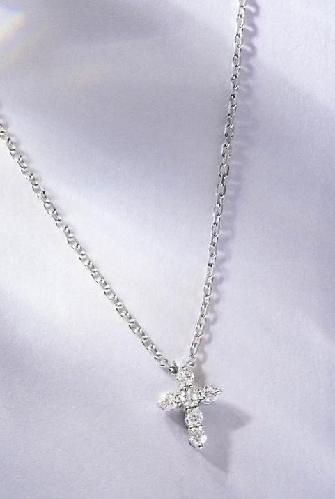 Chain Necklace For Women with 0.20ct Round Diamond in White Gold Prong Setting - Redline - 0++
