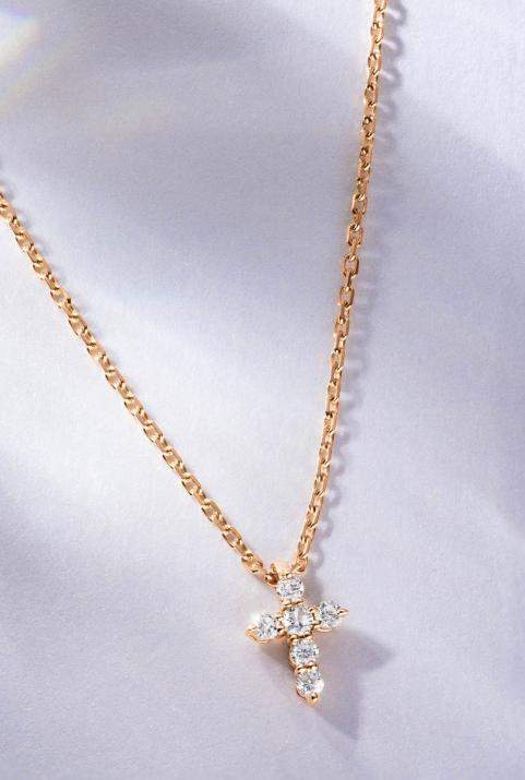 Chain Necklace For Women with 0.20ct Round Diamond in Rose Gold Prong Setting - Redline - 0++