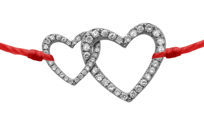 Diamond-paved 2 entwined hearts string bracelet in black gold - Redline - 0++