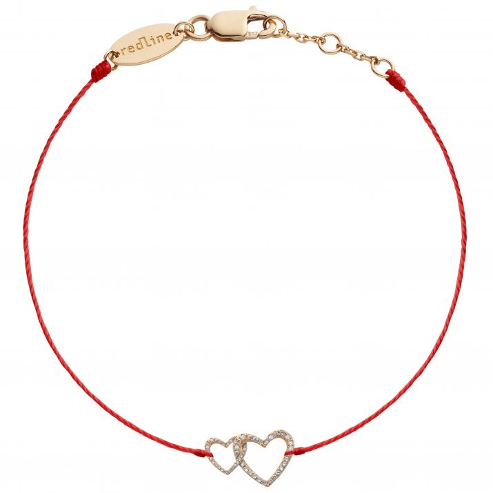 Diamond-paved 2 entwined hearts string bracelet in rose gold - Redline - 0++