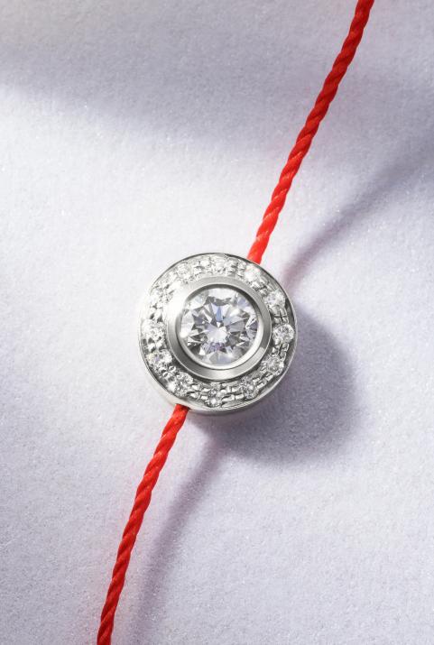 String Bracelet For Women with 0.26ct Round Diamond in White Gold Bezel Setting - Redline - 0++