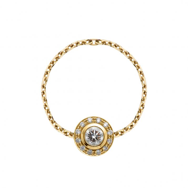 Chain Ring with 0.26ct Round Diamond in Yellow Gold Bezel Setting - Redline