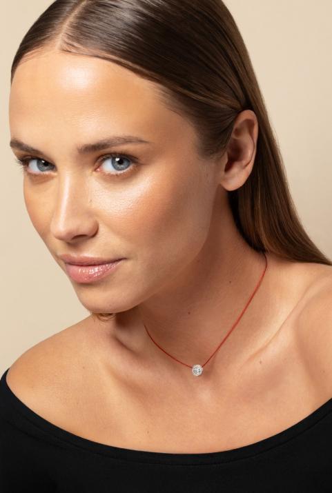 String Necklace For Women with 0.26ct Round Diamond in White Gold Bezel Setting - Redline - 0++