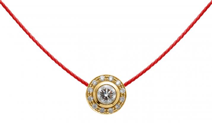 String Necklace For Women with 0.26ct Round Diamond in Yellow Gold Bezel Setting - Redline - 0++