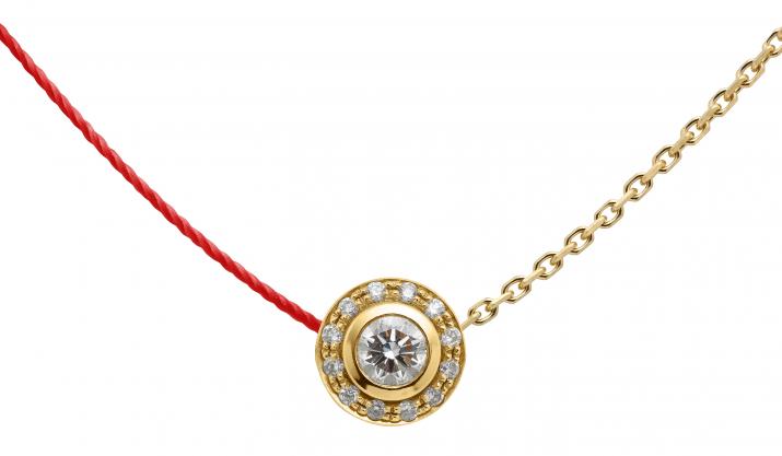 String-Chain Necklace with 0.26ct Round Diamond in Yellow Gold Bezel Setting - Redline
