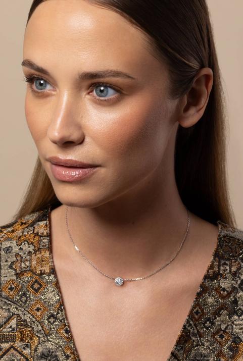 Chain Necklace For Women with 0.26ct Round Diamond in White Gold Bezel Setting - Redline - 0++