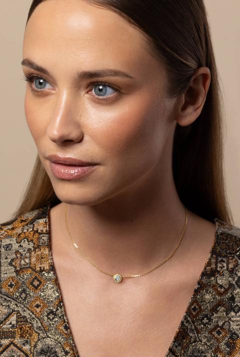 Chain Necklace For Women with 0.26ct Round Diamond in Yellow Gold Bezel Setting - Redline - 0++