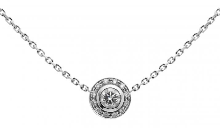 Chain Necklace For Women with 0.26ct Round Diamond in White Gold Bezel Setting - Redline - 0++