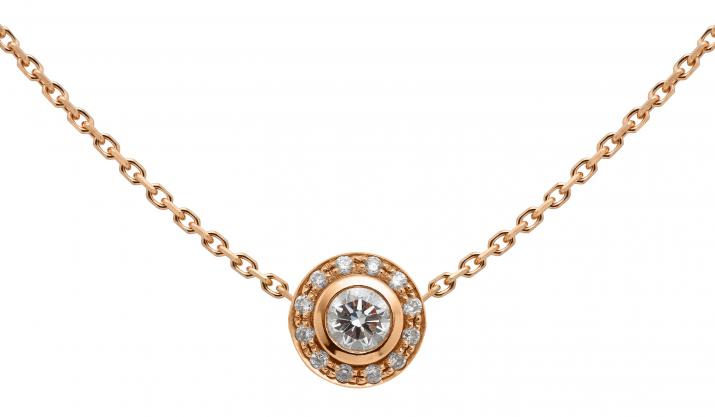 Chain Necklace For Women with 0.26ct Round Diamond in Rose Gold Bezel Setting - Redline - 0++
