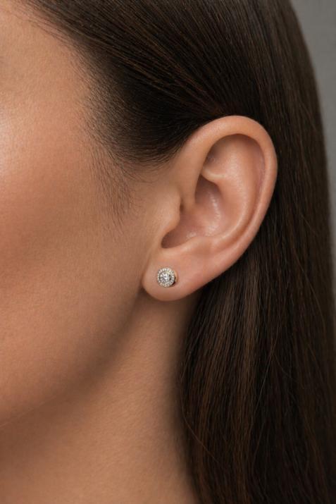 Earrings with 0.52ct Round Diamond in Yellow Gold Bezel Setting - Redline - 0++