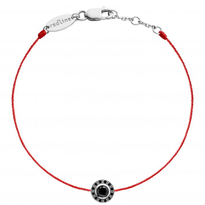 String Bracelet For Women with 0.269ct Round Black Diamond in White Gold Bezel Setting - Redline