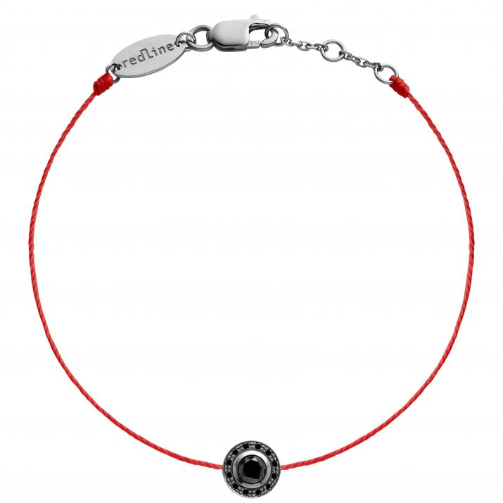 String Bracelet For Women with 0.269ct Round Black Diamond in Black Gold Bezel Setting - Redline - 0++