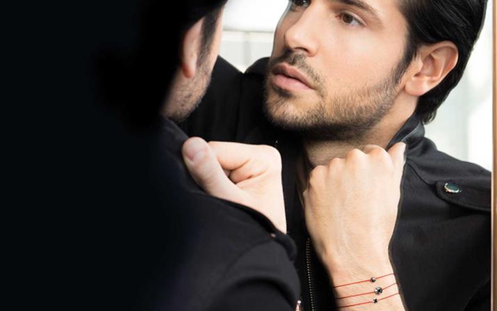 String Bracelet For Men with 0.269ct Round Black Diamond in Rose Gold Bezel Setting - Redline - 0++