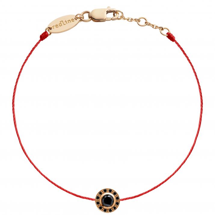 String Bracelet For Men with 0.269ct Round Black Diamond in Rose Gold Bezel Setting - Redline - 0++