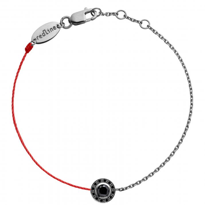 String Bracelet For Men with 0.26ct Round Black Diamond in Black Gold Bezel Setting - Redline - 0++