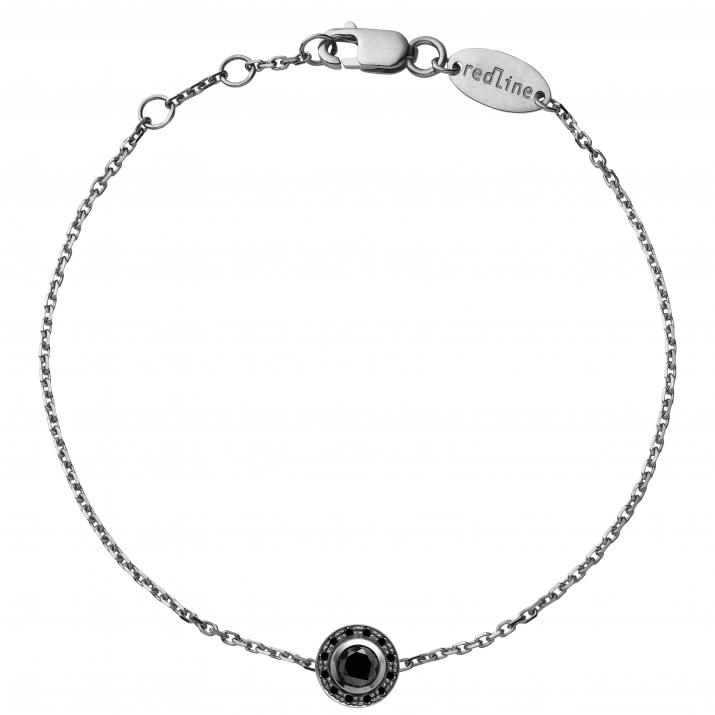 Chain Bracelet For Women with 0.26ct Round Black Diamond in Black Gold Bezel Setting - Redline