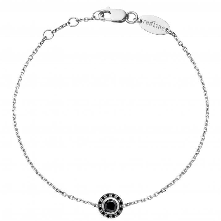 Chain Bracelet For Men with 0.26ct Round Black Diamond in White Gold Bezel Setting - Redline - 0++