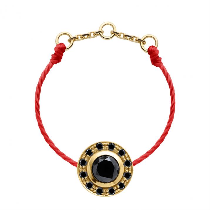 String Ring with 0.26ct Round Black Diamond in Yellow Gold Bezel Setting - Redline