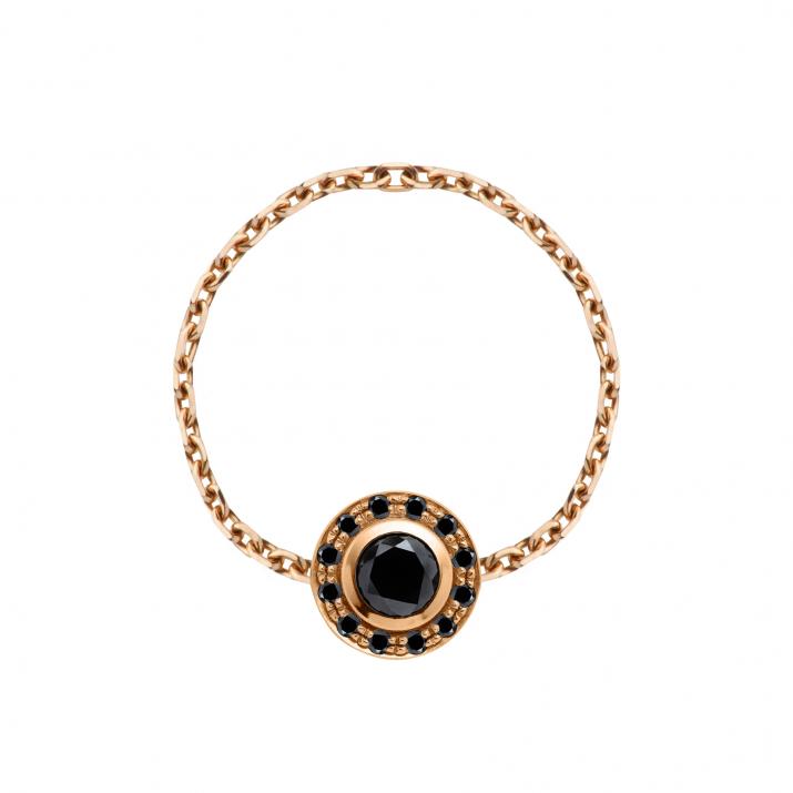 Chain Ring with 0.26ct Round Black Diamond in Rose Gold Bezel Setting - Redline - 0++