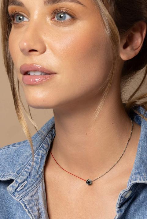String-Chain Necklace with 0.26ct Round Black Diamond in Black Gold Bezel Setting - Redline - 0++