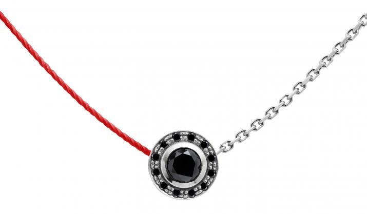 String-Chain Necklace with 0.26ct Round Black Diamond in White Gold Bezel Setting - Redline