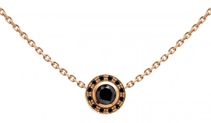 Chain Necklace For Women with 0.26ct Round Black Diamond in Rose Gold Bezel Setting - Redline
