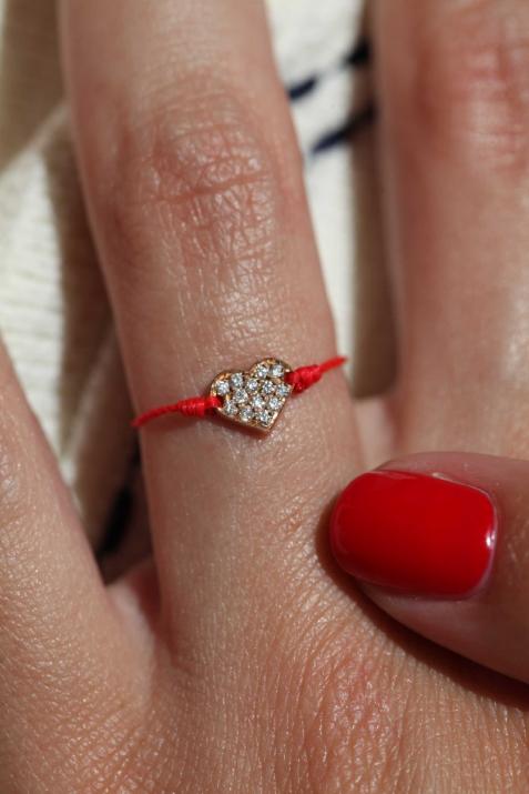 String Ring with 0.36ct Round Diamond in Yellow Gold Pavé Setting - Redline - 0++