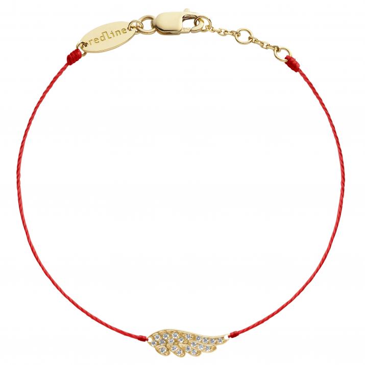 String Bracelet For Women with 0.10ct Round Diamond Wing in Yellow Gold Pavé Setting - Redline