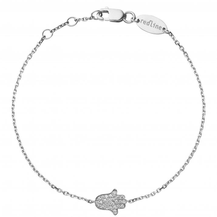 White gold chain bracelet with diamond-paved hand of Fatima - Redline