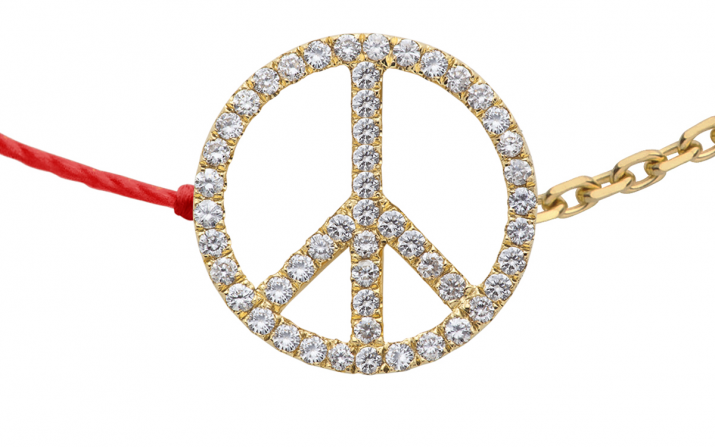 Diamond-paved peace & love string and chain bracelet in yellow gold - Redline - 0++