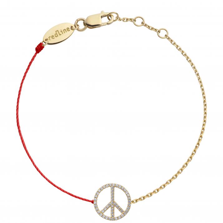 Diamond-paved peace & love string and chain bracelet in yellow gold - Redline - 0++
