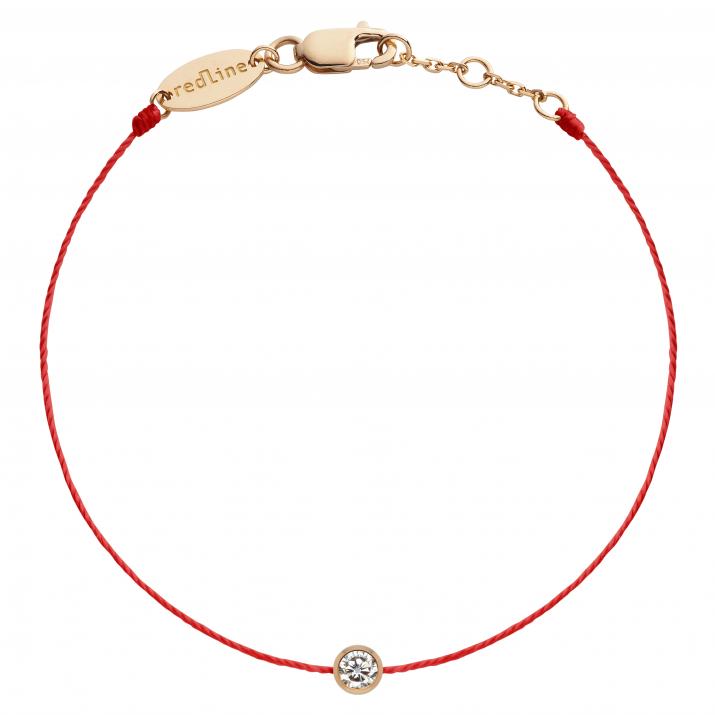 String Bracelet For Children with 0.05ct Round Diamond in Rose Gold Bezel Setting - Redline - 0++