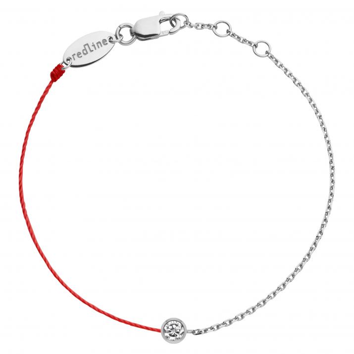 Half chain half thread bracelet with 0.05ct diamond in white gold bezel setting - Redline - 0++