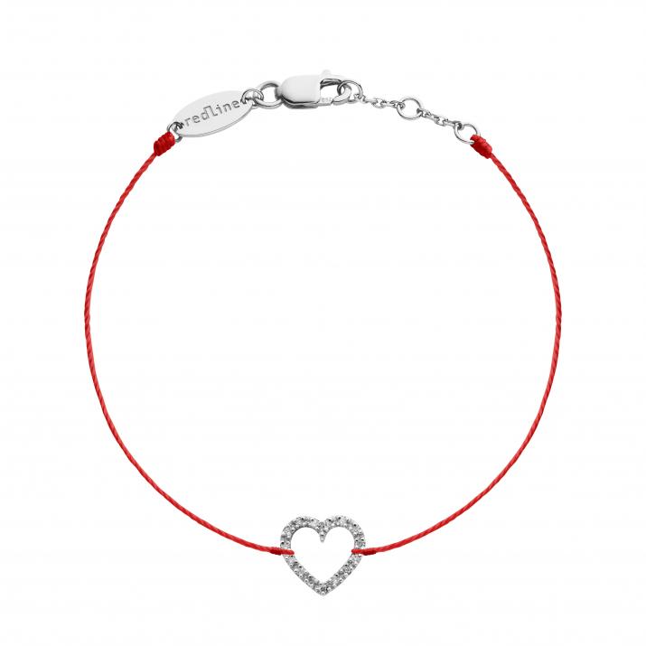 Bracelet fil coeur or blanc pavé diamant - Redline - 0++