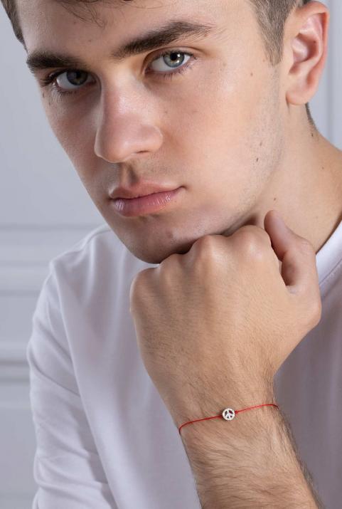 Diamond-paved Mini Peace string bracelet in white gold - Redline - 0++