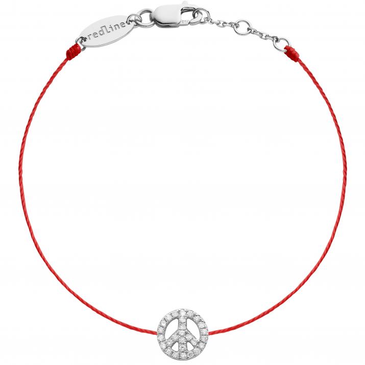 Diamond-paved Mini Peace string bracelet in white gold - Redline - 0++