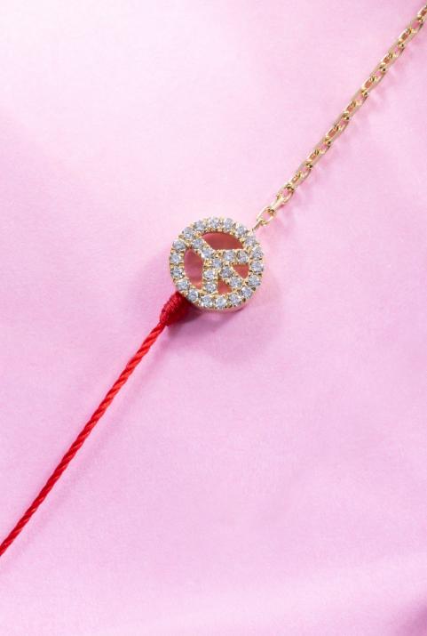 Diamond-paved Mini Peace string and chain bracelet in yellow gold - Redline - 0++