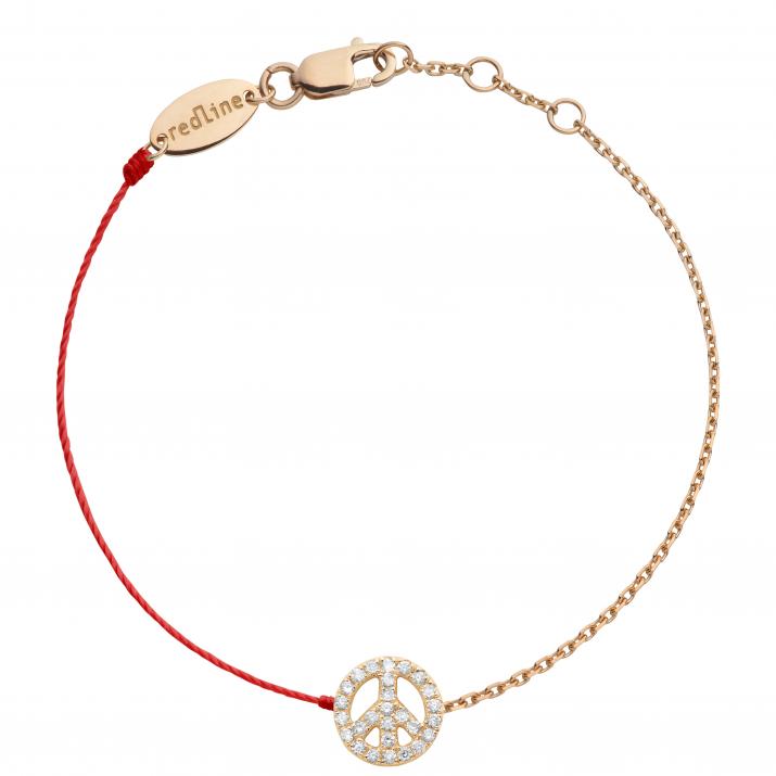 Diamond-paved Mini Peace string and chain bracelet in rose gold - Redline - 0++